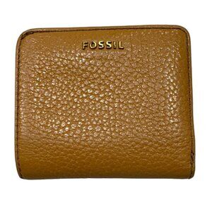 Fossil Brown Pebbled Leather Bifold Wallet with Snap Closure